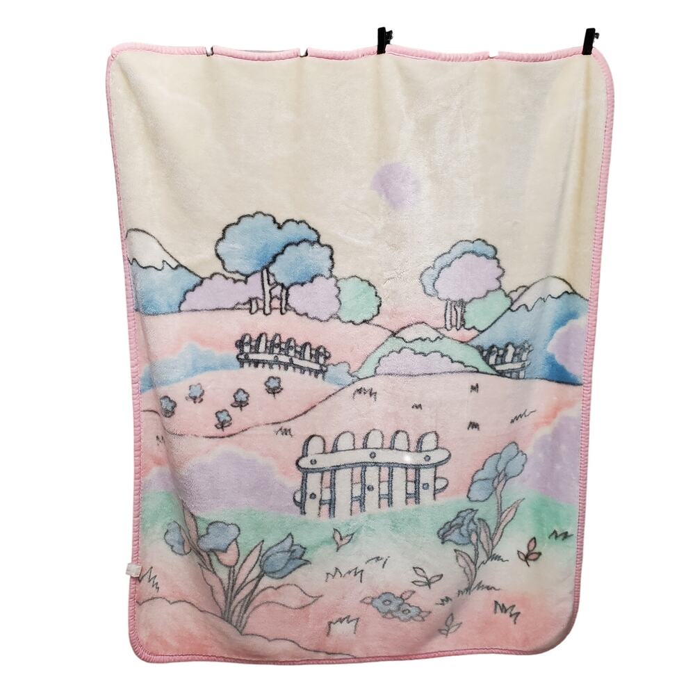 Vintage? Fleece Baby Blanket Pink Nursery Children Flowers 54x44